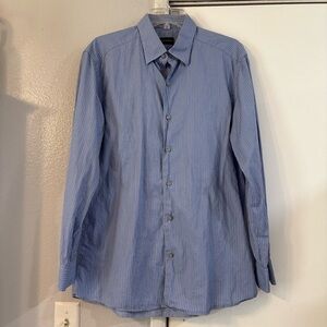 Ermenegildo Zegna Blue Striped Long Sleeve Button Down Shirt Mens Large Classic